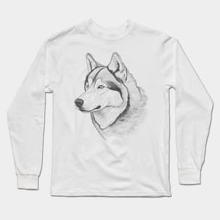 Alaskan Malamute Dog Minimalistic Line drawing in Grey Long Sleeve T-Shirt